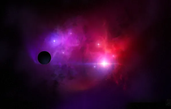 Picture nebula, planet, stars, accumulation