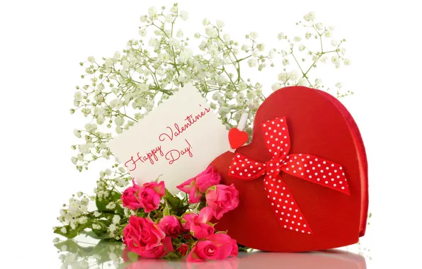 Picture love, red, gift, romance, heart, roses, bow, Valentine`s day, Valentine's day, Valentine's day