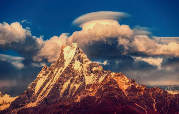 Picture the sky, clouds, mountains, The Himalayas, Nepal, Annapurna range