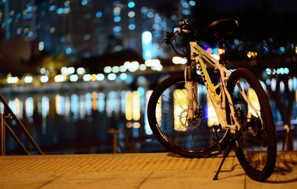 Picture night, bike, the city, lights, reflection, street, Japan, bokeh