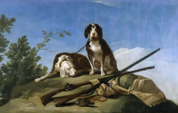 Picture picture, hunting, the gun, Francisco Goya, Dogs on Leash
