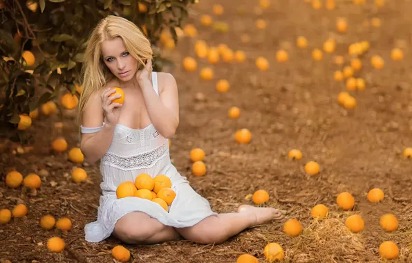 Picture girl, oranges, vitamins
