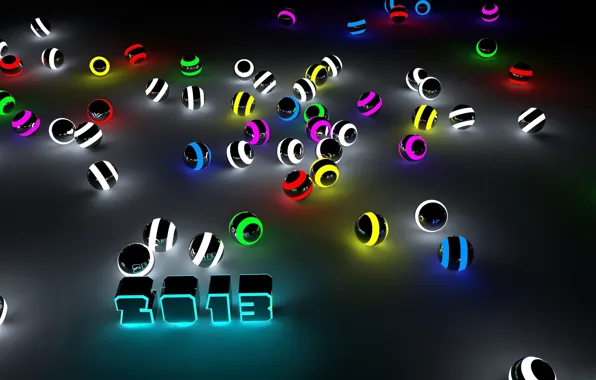 Picture balls, neon, sphere, 2013