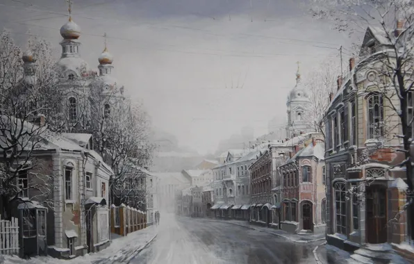 Picture winter, home, Church, Alexander Starodubov, Merry Christmas! painting