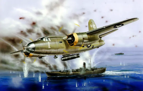 Picture war, art, painting, aviation, ww2, Martin B-26 Marauder