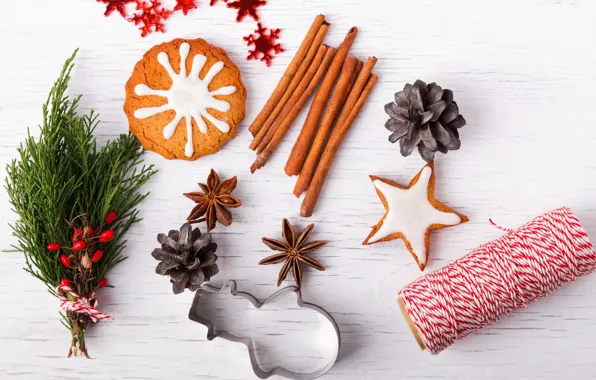 Picture New Year, cookies, Christmas, cinnamon, Christmas, New Year, spices, decoration