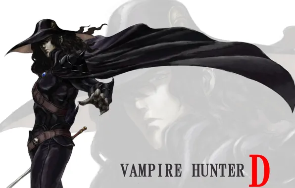 Picture pose, sword, hat, vampire, gesture, hunter, art, straps, black cloak, Vampire Hunter D, Saito Takaki