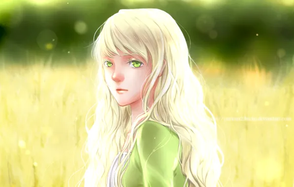 Picture summer, look, girl, anime, art, white hair, yellow eyes