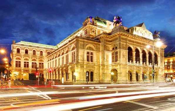 Picture movement, excerpt, Austria, Road, Houses, Vienna state opera