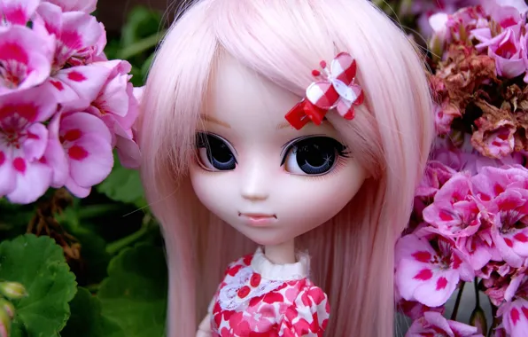 Picture flowers, toy, doll, barrette, pink hair
