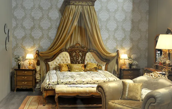 Picture design, style, bed, interior, chair, pillow, lamp, luxury, bedroom