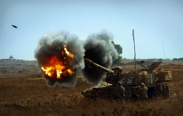 Picture fire, installation, self-propelled, artillery, howitzer, armored