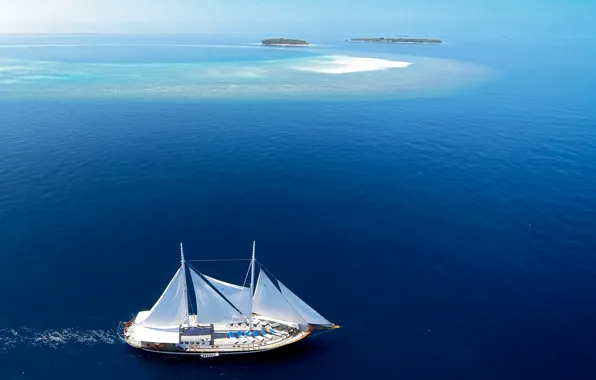 Picture the ocean, sailboat, The Maldives, Dream Voyarge
