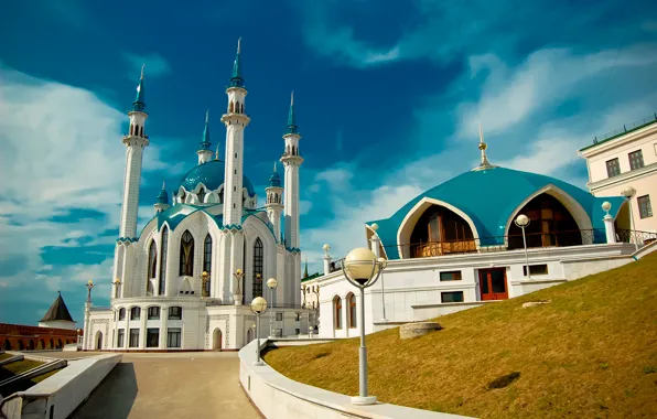 Picture the Kremlin, mosque, Kazan, blue sky, Tatarstan, Kul-Sharif
