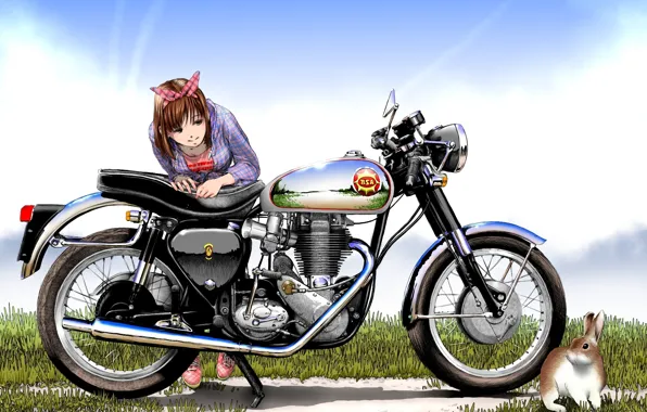 Picture girl, figure, hare, art, motorcycle, sco