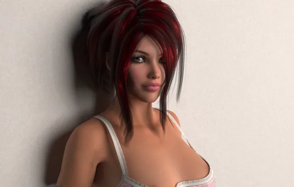 Picture look, face, rendering, lips, red, hair