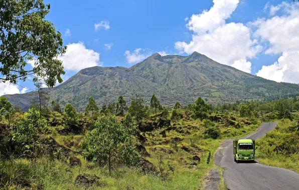 Picture road, machine, landscape, mountains, Indonesia, Island Bali