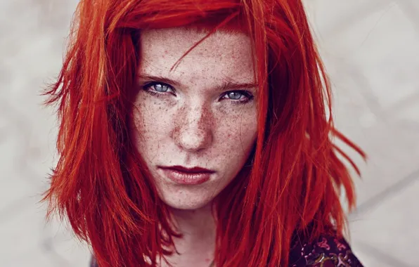 Picture girl, face, freckles, red