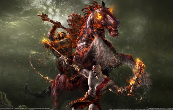 Picture horse, chain, rider, battle, God of war 2