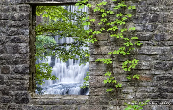Picture Nature, Wall, U.S., Landscapes, Waterfall, Stones, Leaves, Arkansas, Vines