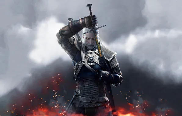 Picture sword, armor, The Wild Hunt, Art, The Witcher, writing, CD Projekt RED, The Witcher 3: …