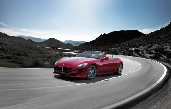 Picture Maserati, The sky, Road, Day, Hills, The front, Blur, Grancabrio