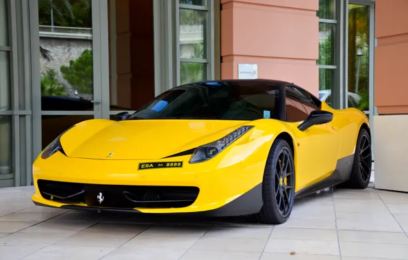 Picture yellow, tuning, Windows, the door, mirror, ferrari, Ferrari, front view, facade, yellow, Italy, 458 italia, …