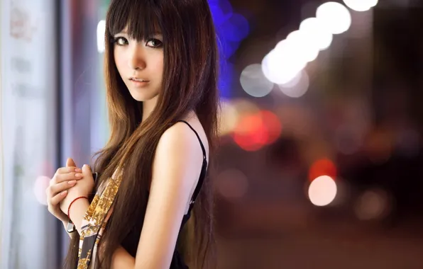 Picture girl, Asian, city lights