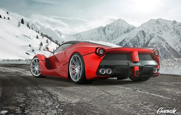 Picture Ferrari, Snow, White, Wheels, LaFerrari, HRE, by Gurnade, Moutian