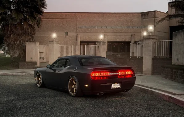 Picture Muscle, Dodge, Challenger, Car, Black, Tuning, Road, R/T, Wheels, Rear, Ligth