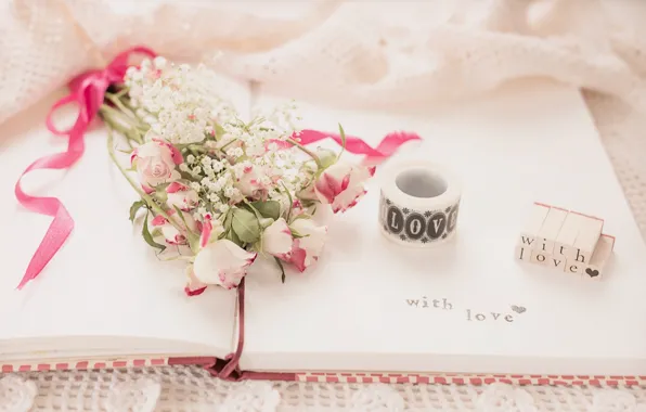 Picture flowers, the inscription, roses, bouquet, notebook, vintage