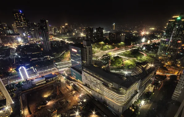 Picture night, lights, home, Indonesia, the view from the top, street, Jakarta