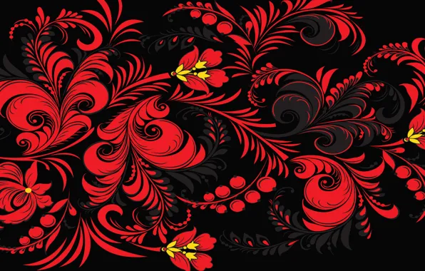 Picture flowers, red, background, patterns, pattern, Russia, Khokhloma
