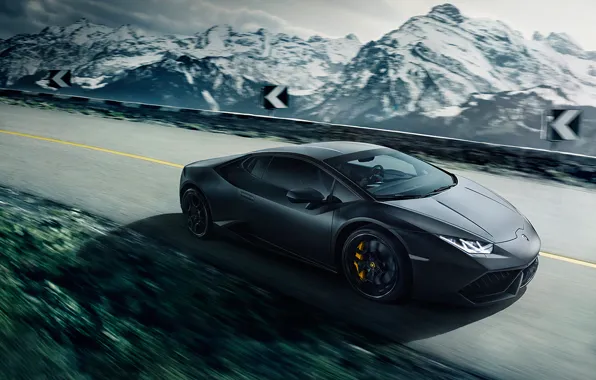 Picture Lamborghini, Speed, Black, Mountain, Road, Supercar, Huracan, LP640-4