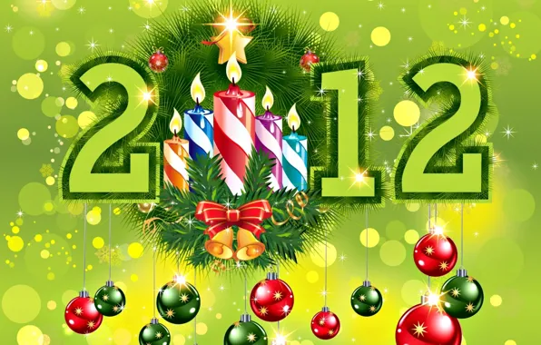Picture green, holiday, toys, tree, new year, spruce, 2012, bell, bow, happy new year, Christmas