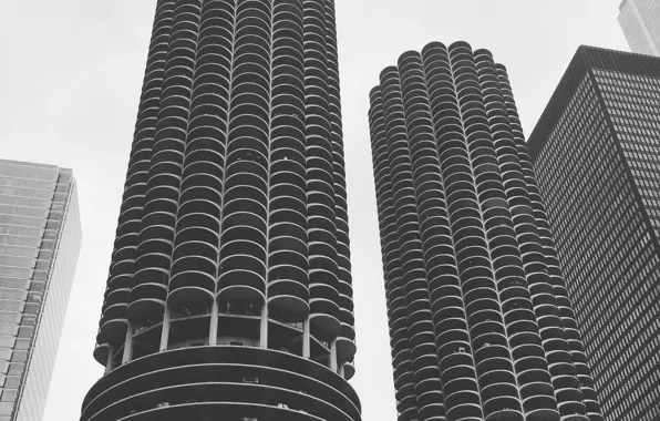 Picture USA, United States, Chicago, Illinois, skyline, black and white, buildings, skyscrapers, twins, America, b/w, United …