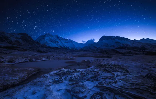 Picture stars, mountains, night, France, Alps