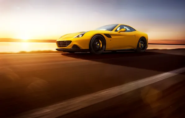 Picture Ferrari, Speed, Front, Sun, Yellow, Supercar, Rosso, Novitec, 2015, California T