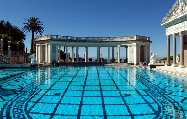 Picture the sky, CA, columns, USA, architecture, Hearst Castle, San Simeon, the pool of Neptune
