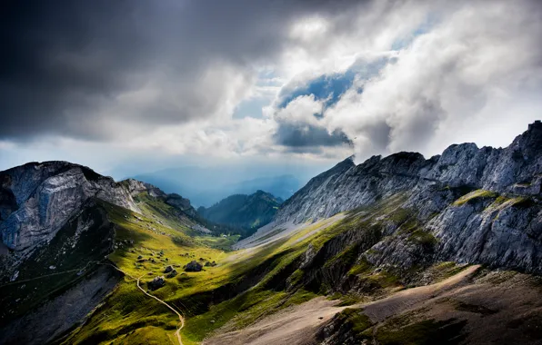 Picture clouds, mountains, Switzerland, valley, Switzerland, Mount Pilatus