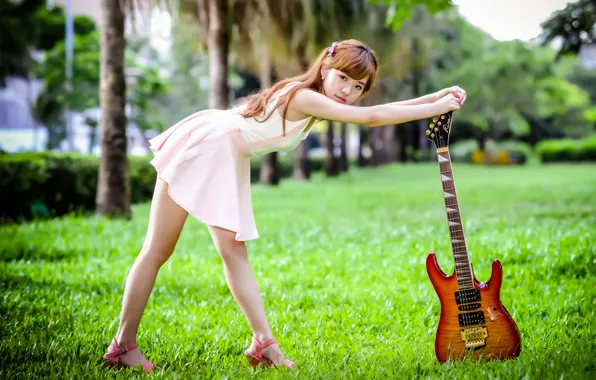 Picture girl, music, guitar, Asian