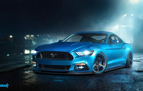 Picture blue, Mustang, Ford, Mustang, before, muscle car, Ford, blue, muscle car, front, by Gurnade