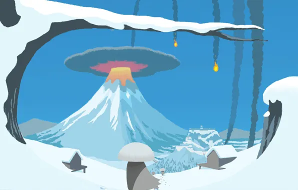 Picture snow, landscape, castle, the volcano, the eruption, Mini Ninjas
