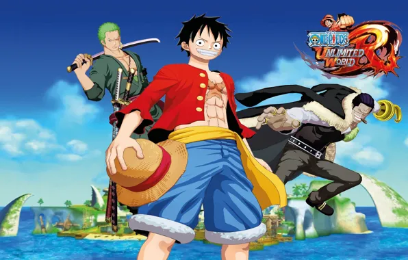 Picture sword, game, One Piece, sea, pirate, hat, anime, katana, island, man, boy, captain, warrior, manga, …