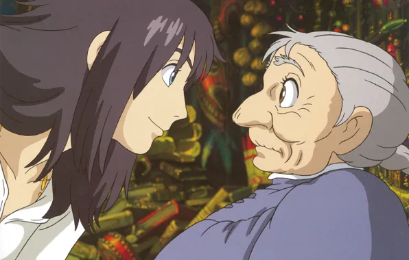 Picture surprise, profile, two, old, the wizard, embarrassment, howl's moving castle, sophie hatter, hayao Miyazaki, howl`s …