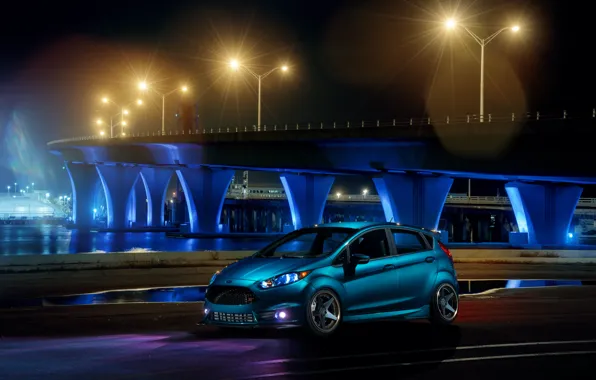Picture Ford, Blue, Front, Bridge, Night, Fiesta, Wheels, ADV.1, Warren