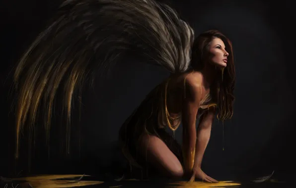 Picture girl, fiction, wings, angel, art, profile