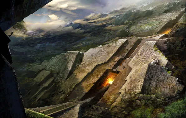 Picture art, mountain, concept art, pyramid, Andes Temple