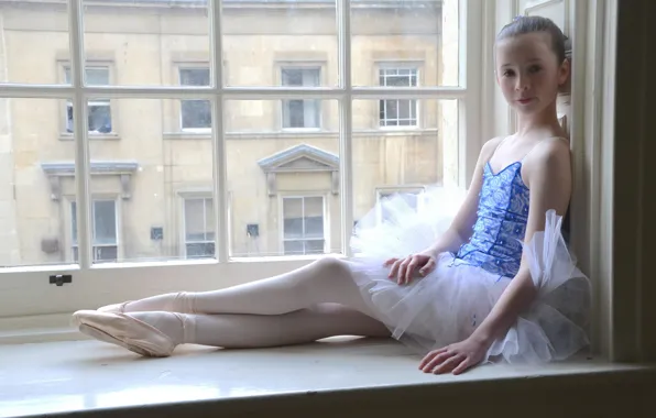 Picture window, girl, ballerina