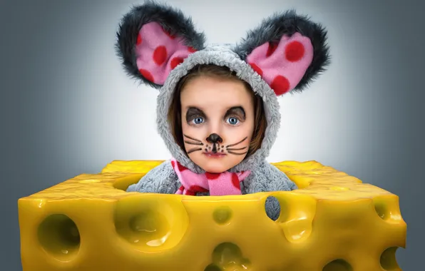 Picture cheese, mouse, costume, girl